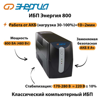 Энергия ИБП 800 - ИБП и АКБ - ИБП для компьютера - Магазин стабилизаторов напряжения Ток-Про